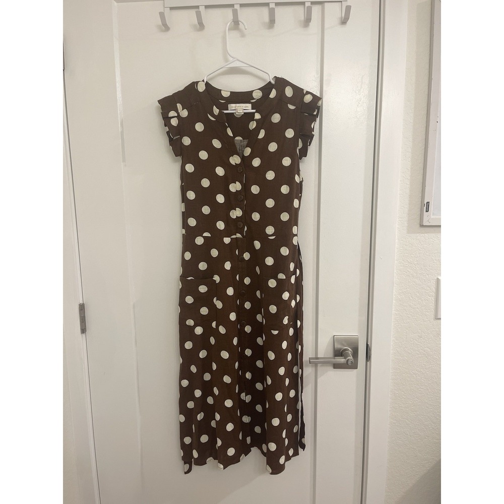 Monteau Brown Polka For Midi Dress Cottagecore Business Casual Holiday Classic